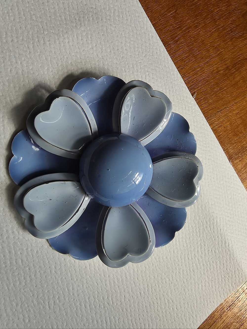Vintage 1950s Metal Flower Brooch, Blue Two Tone Pin.